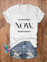Women’s Now Printed V-Neck T-Shirt White / S