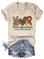 Women’s Peace Love Cure Ms Awareness Multiple Sclerosis Warrior Multiple Sclerosis Orange Ribbon V-neck Casual T-Shirt