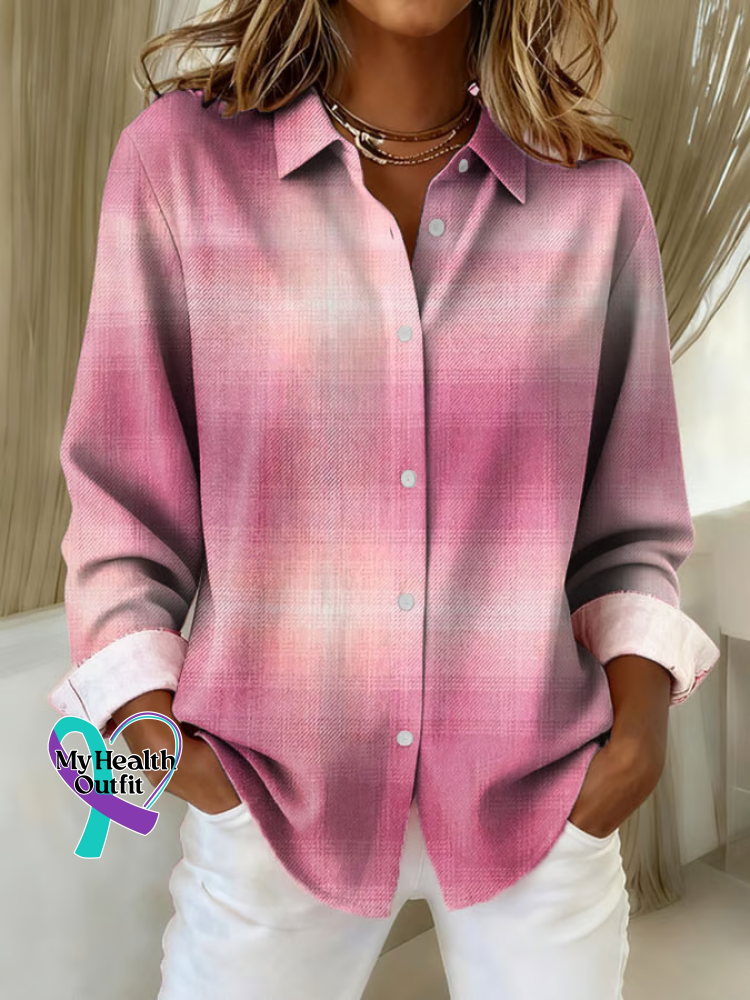 Women’s Pink Plaid Print Casual Cotton Shirt Multicolor / S