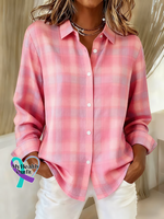 Women’s Pink Plaid Print Casual Cotton Shirt Multicolor / S