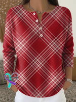 Women’s Plaid Pattern Art Print Casual Cardigan Sweater Red / S