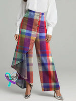 Women’s Plaid Pattern Art Print Casual Cotton Denim Pants Multicolor / S
