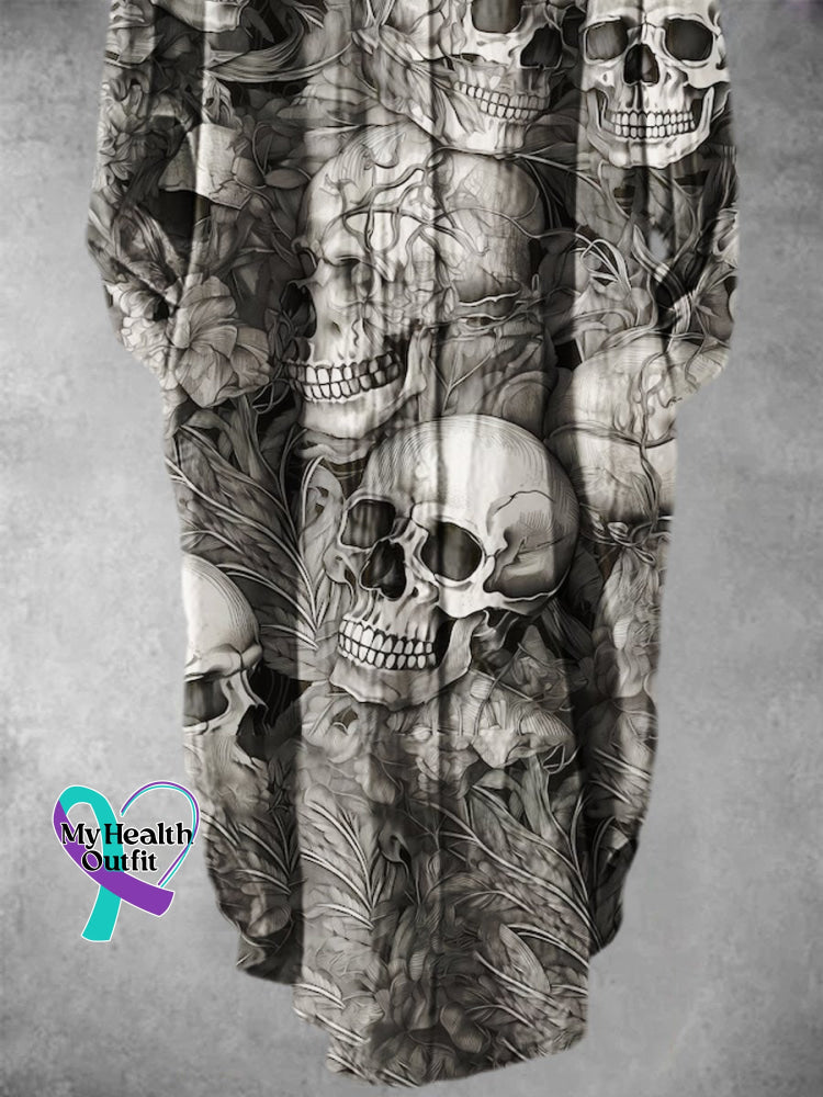 Women’s Punk Skull Art Print Long Skirt