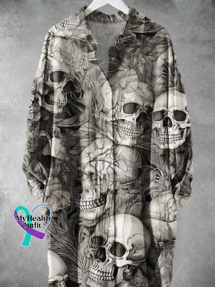 Women’s Punk Skull Art Print Long Skirt