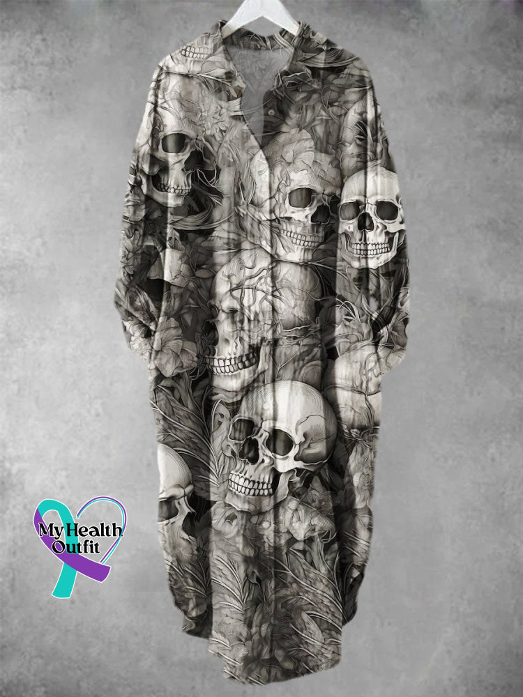 Women’s Punk Skull Art Print Long Skirt Grey / S