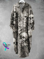 Women’s Punk Skull Art Print Long Skirt Grey / S