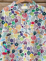 Women’s Rainbow Flower Art Print Casual Cotton And Linen Shirt