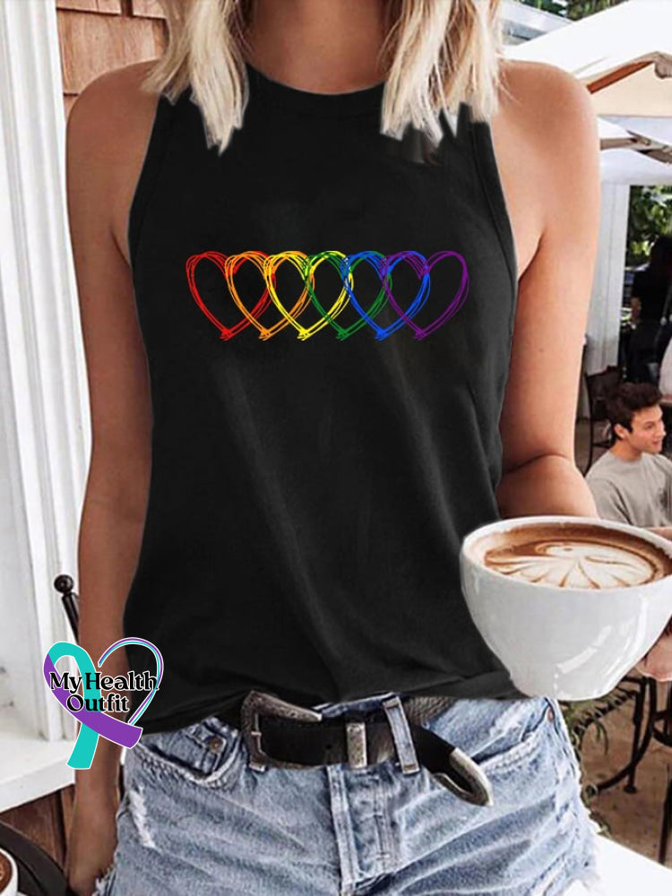 Women’s Rainbow Heart Printed Tank Top Black / S