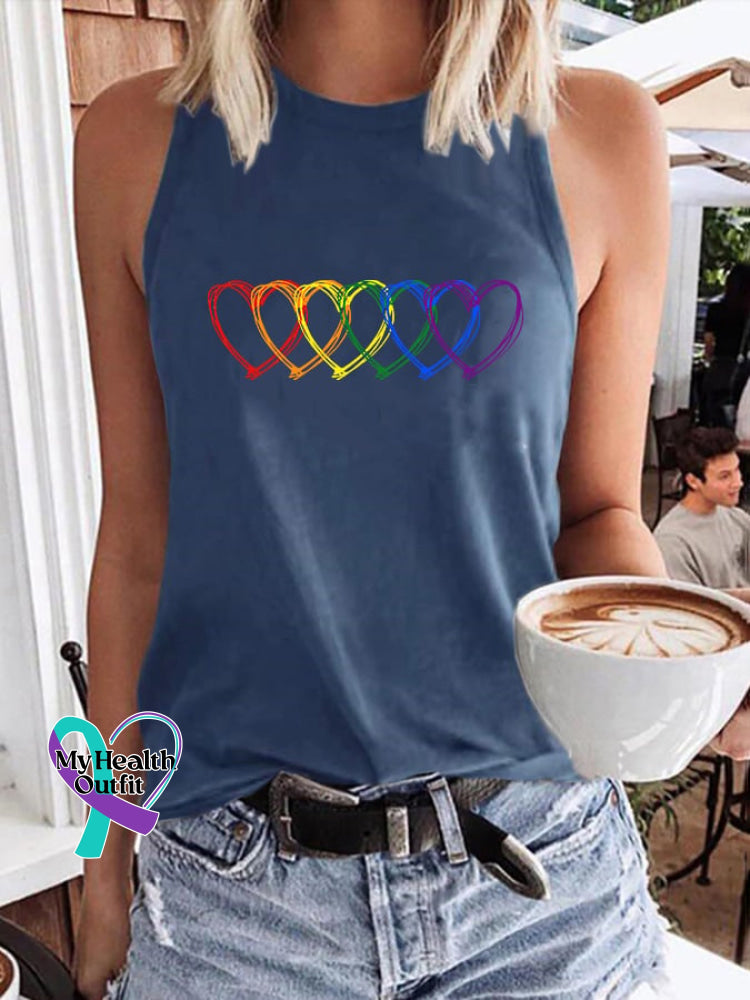 Women’s Rainbow Heart Printed Tank Top Blue / S