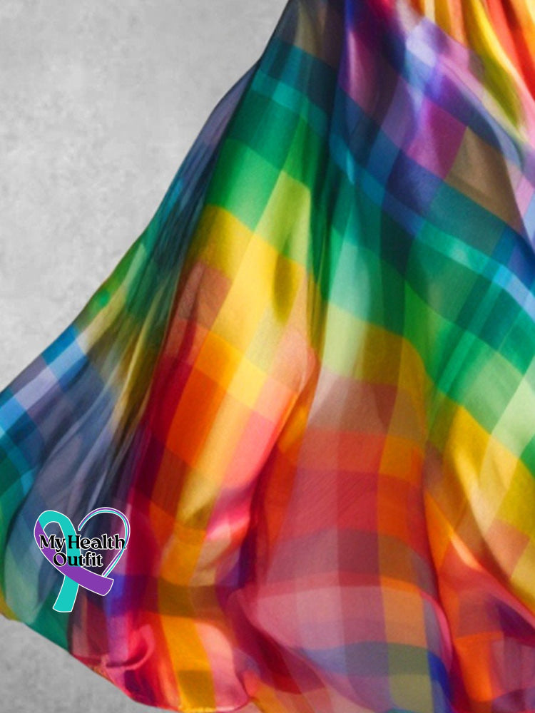 Women’s Rainbow Plaid Art Design Maxi Dress