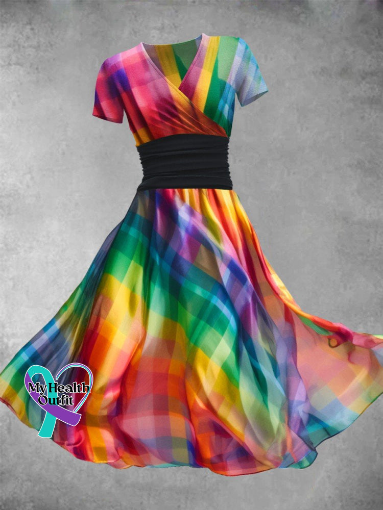 Women’s Rainbow Plaid Art Design Maxi Dress Color / S