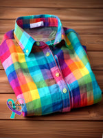 Women’s Rainbow Plaid Shirt Colorful / S
