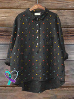 Women’s Rainbow Polka Dots Art Print Casual Cotton And Linen Shirt Black / S
