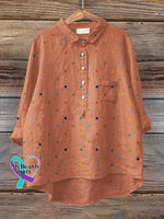 Women’s Rainbow Polka Dots Art Print Casual Cotton And Linen Shirt Orange / S