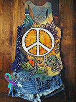 Women’s Retro Colorful Anti-War Peace Sign Print Tank Top Multiple Colors / S