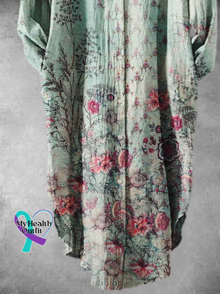 Women’s Retro Flower Pattern Art Print Long Skirt