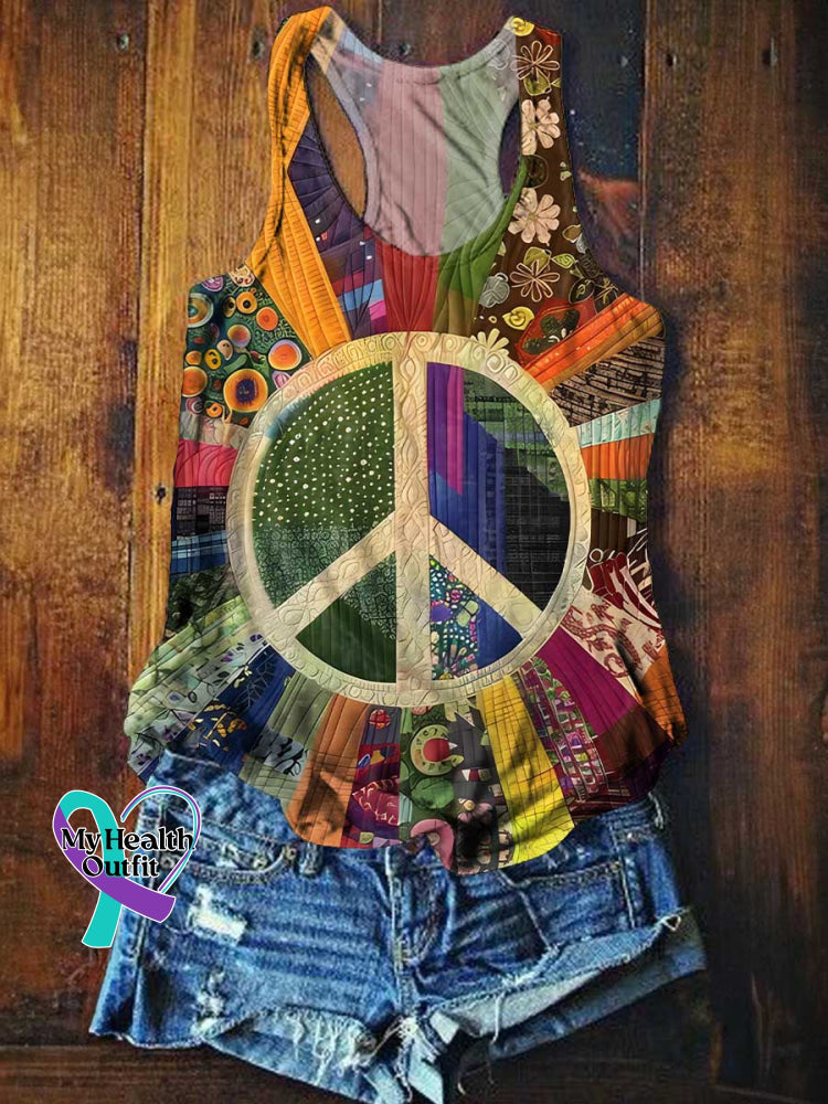 Women’s Retro Hippie Flower Peace Sign Love and Peace Tank Top Multicolor / S