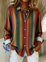 Women’s Striped Print Casual Cotton Shirt Multicolor / S