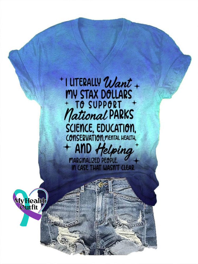 Women’s Support National Parks Print V Neck T-Shirt Blue / S