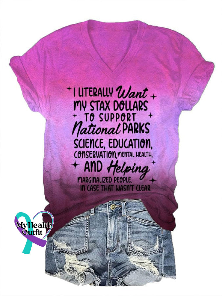 Women’s Support National Parks Print V Neck T-Shirt Fuchsia / S