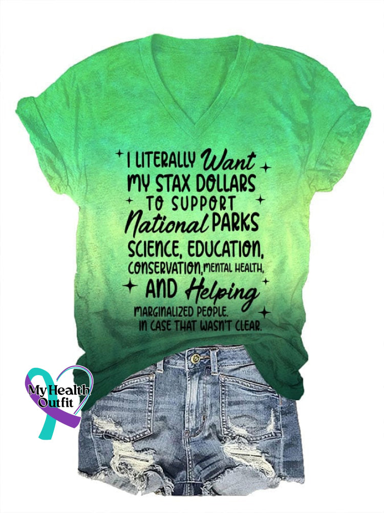 Women’s Support National Parks Print V Neck T-Shirt Green / S