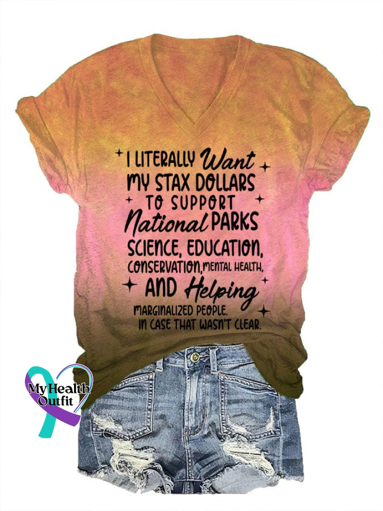 Women’s Support National Parks Print V Neck T-Shirt Orange / S