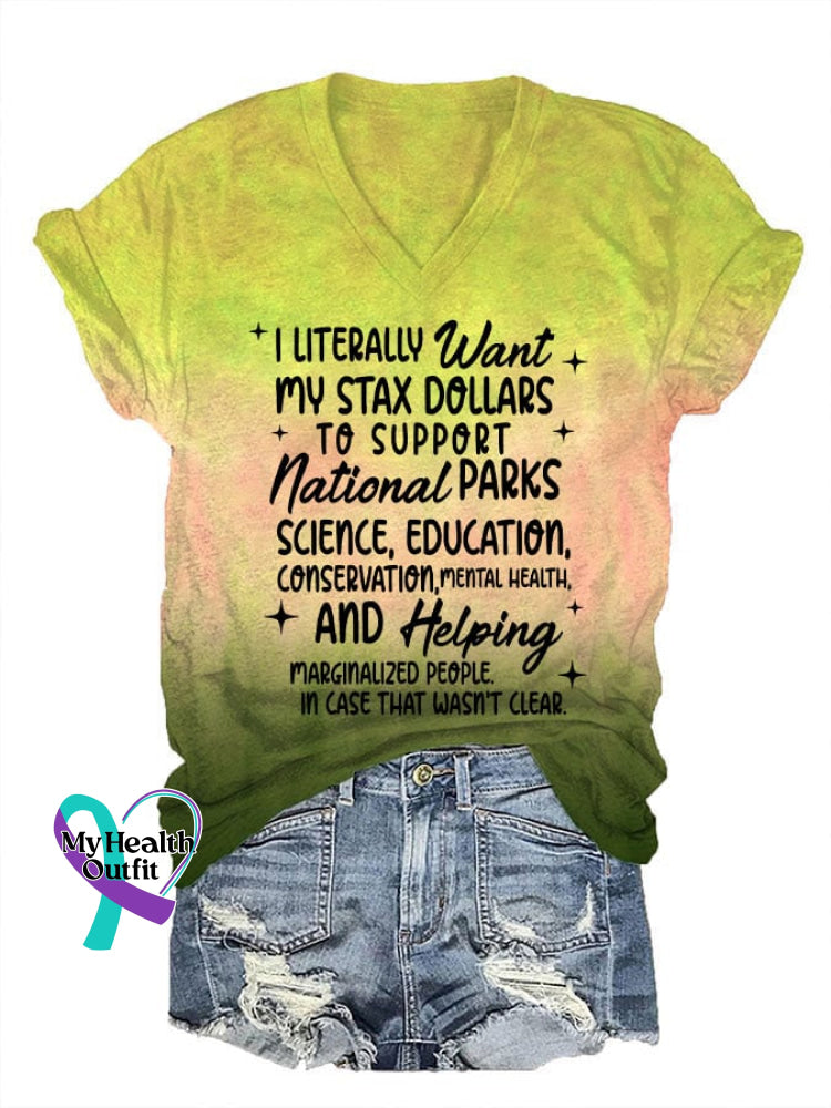 Women’s Support National Parks Print V Neck T-Shirt Yellow / S