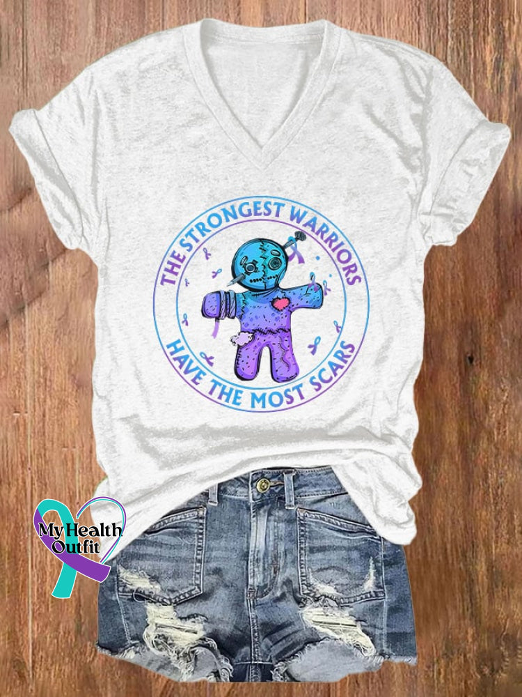 Women’s The Strongest Warriors Have Most Scars Print Short Sleeve Casual T-Shirt White / S