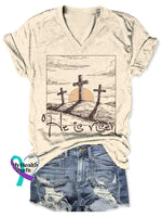 Women’s Vintage Jesus Art Print V-neck Casual T-Shirt Apricot / S