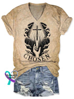 Women’s Vintage Jesus Art Print V-neck Casual T-Shirt Apricot / S