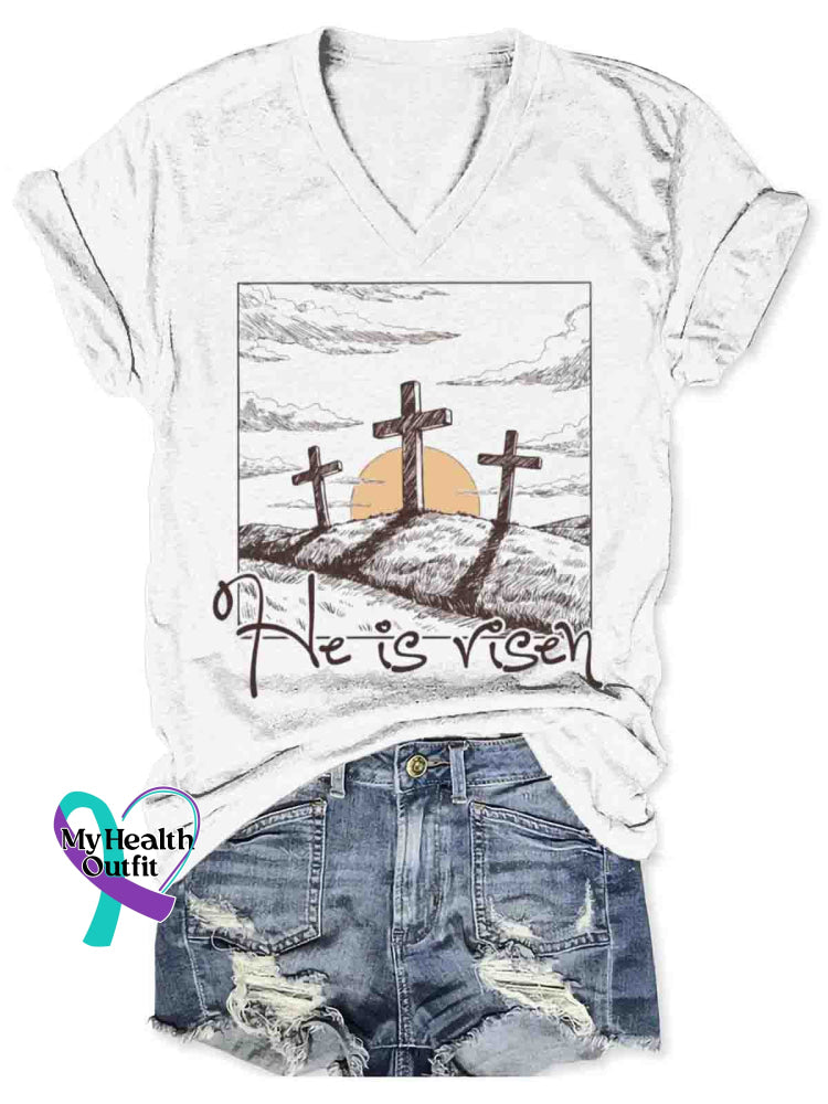 Women’s Vintage Jesus Art Print V-neck Casual T-Shirt White / S