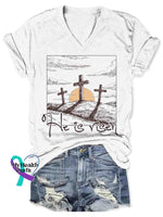 Women’s Vintage Jesus Art Print V-neck Casual T-Shirt White / S