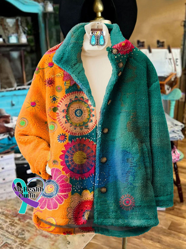 Women’s Vintage Love And Peace Flower Art Print Casual Pullover Sweater Coat Cardigan / S