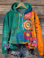 Women’s Vintage Love And Peace Flower Art Print Casual Pullover Sweater Hoodie / S