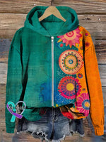 Vintage Love And Peace Art Print Casual Zip Hoodie Sweatshirt Multicolor / S