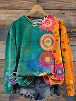 Women’s Vintage Love And Peace Flower Art Print Casual Pullover Sweater Sweatshirt / S