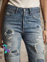 Women’s Vintage Pattern Art Print Casual Cotton Denim Jeans