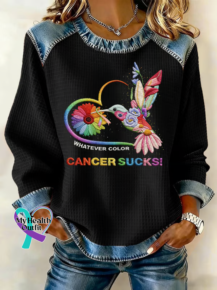 Women’s Whatever Color Cancer Sucks Print Casual Sweatshirt Black / S