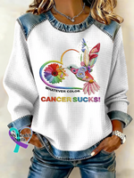 Women’s Whatever Color Cancer Sucks Print Casual Sweatshirt White / S