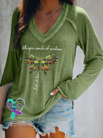 Women’s Whisper Word Of Wisdom Let It Be Print V-Neck T-Shirt Green / S