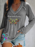 Women’s Whisper Word Of Wisdom Let It Be Print V-Neck T-Shirt Grey / S