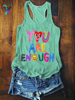 Women’s You Are Enough Art Print Tank Top Green / S
