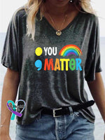 Women’s YOU MATTER Mental Health Awareness V-neck Casual T-Shirt Black / S