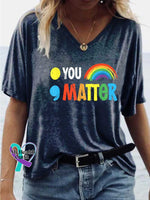 Women’s YOU MATTER Mental Health Awareness V-neck Casual T-Shirt Blue / S