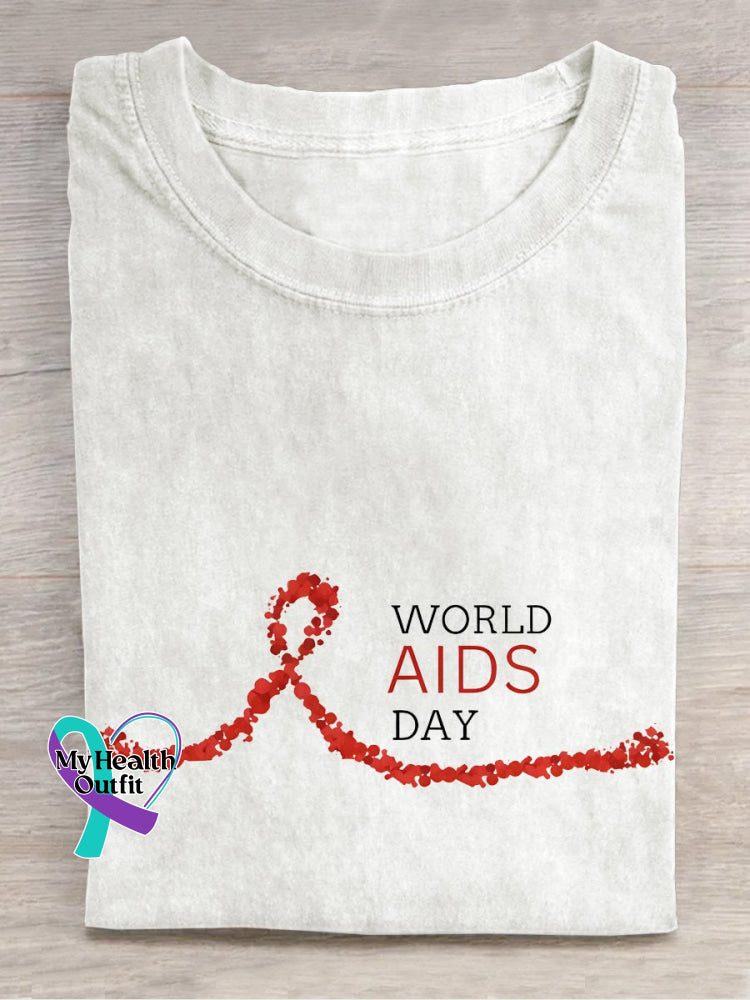 World Aids Day Aids Awareness Hiv Print Casual T-Shirt White / S