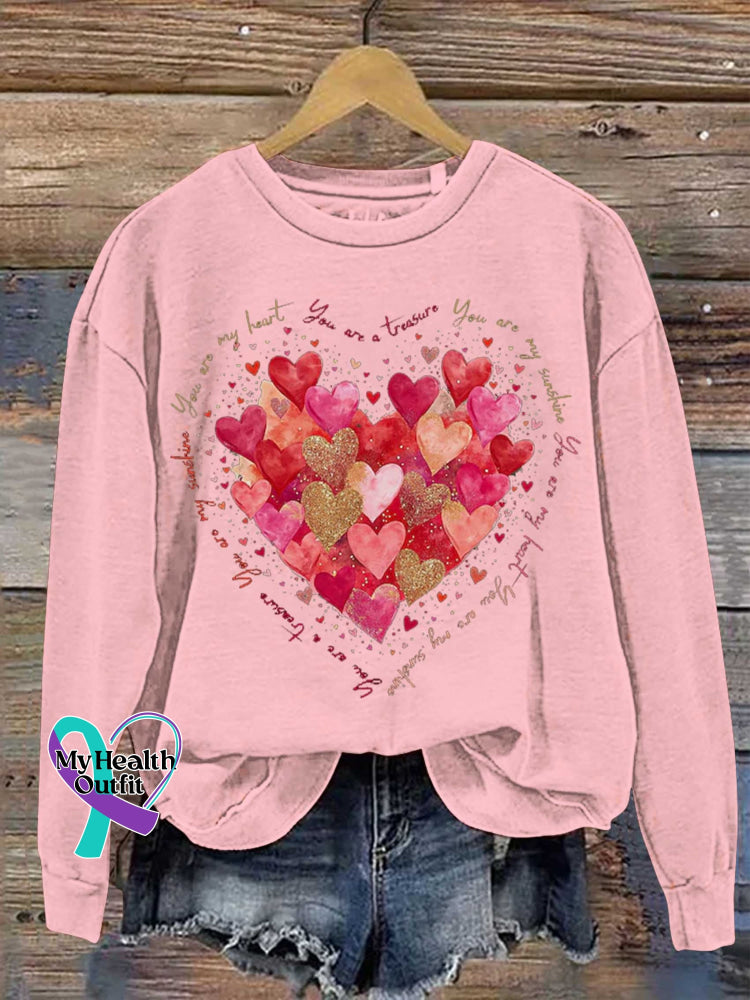 You Are My Heart You Are My Sunshine Valentine’s Day Print Casual Sweatshirt Pink / S