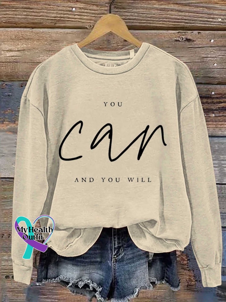 You Can And You Will Print Casual Sweatshirt Khaki / S