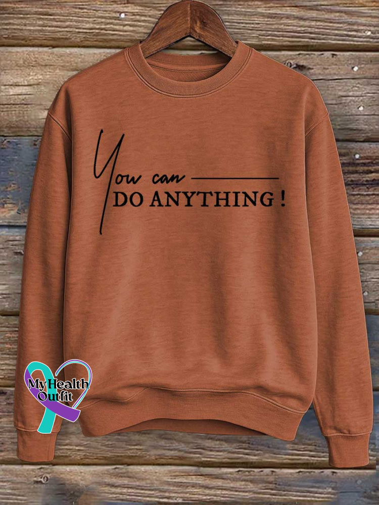 You Can Do Anything Print Casual Sweatshirt Orange / S
