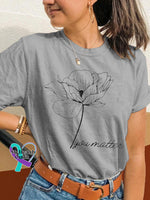 You Matter Floral Print Casual Crew Neck Short Sleeve T-Shirt Grey / S