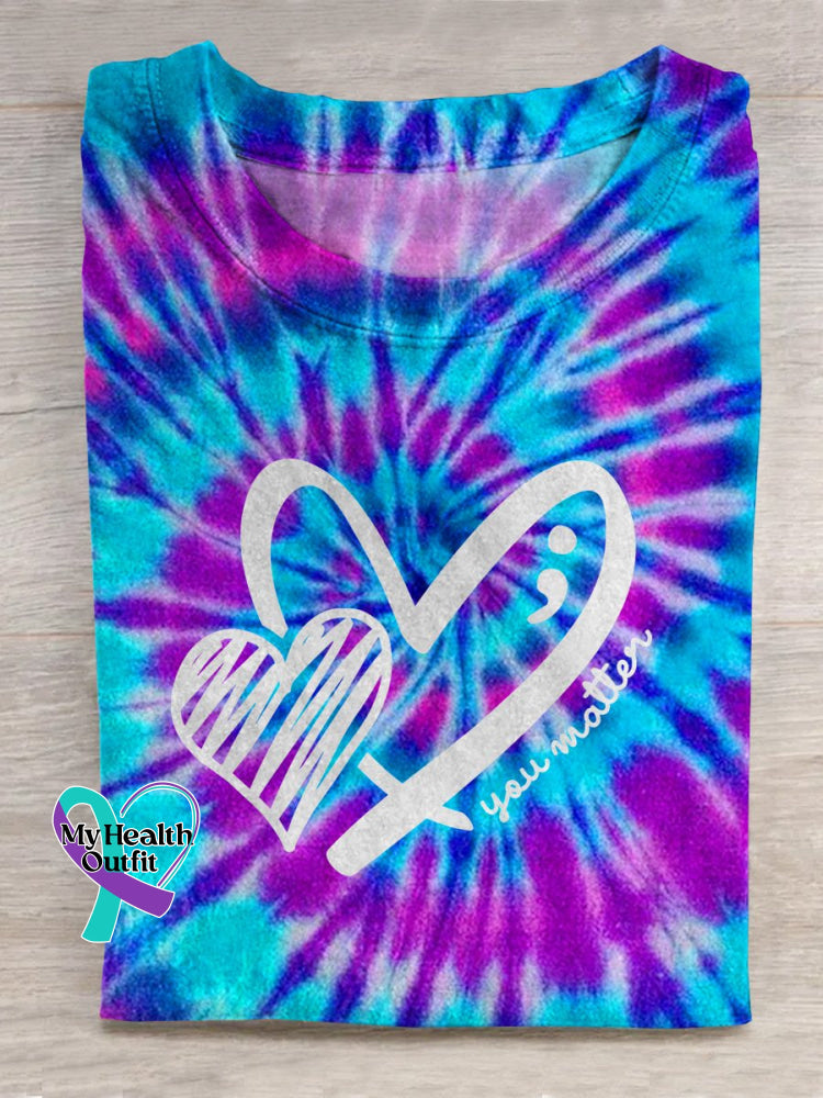 You Matter Suicide Prevention Awareness Tie-Dye Background Casual Print T-Shirt Multicolor / S